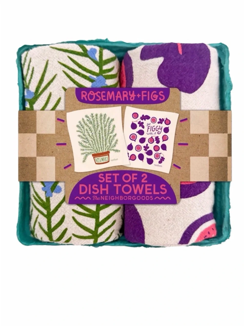 The Neighborgoods Rosemary + Figs Set of 2 Cotton Dish Towels NWT